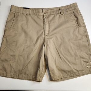 Metal Mulisha Mens Beige Flat Front Shorts 10" Size 44 Casual Embroidered Logo